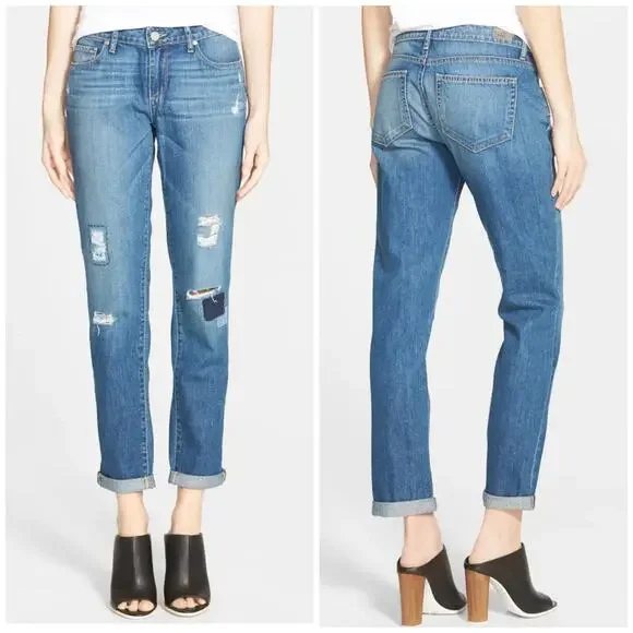 Paige Jimmy Jimmy Skinny Jeans Medium Wash Distressed Ripped Boyfriend Jeans 23 - Picture 1 of 10